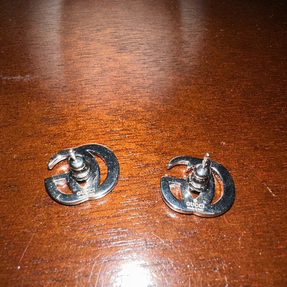 AUTHENTIC GUCCI SILVER CRYSTAL GUCCI NAME EARRINGS - Picture 5 of 5